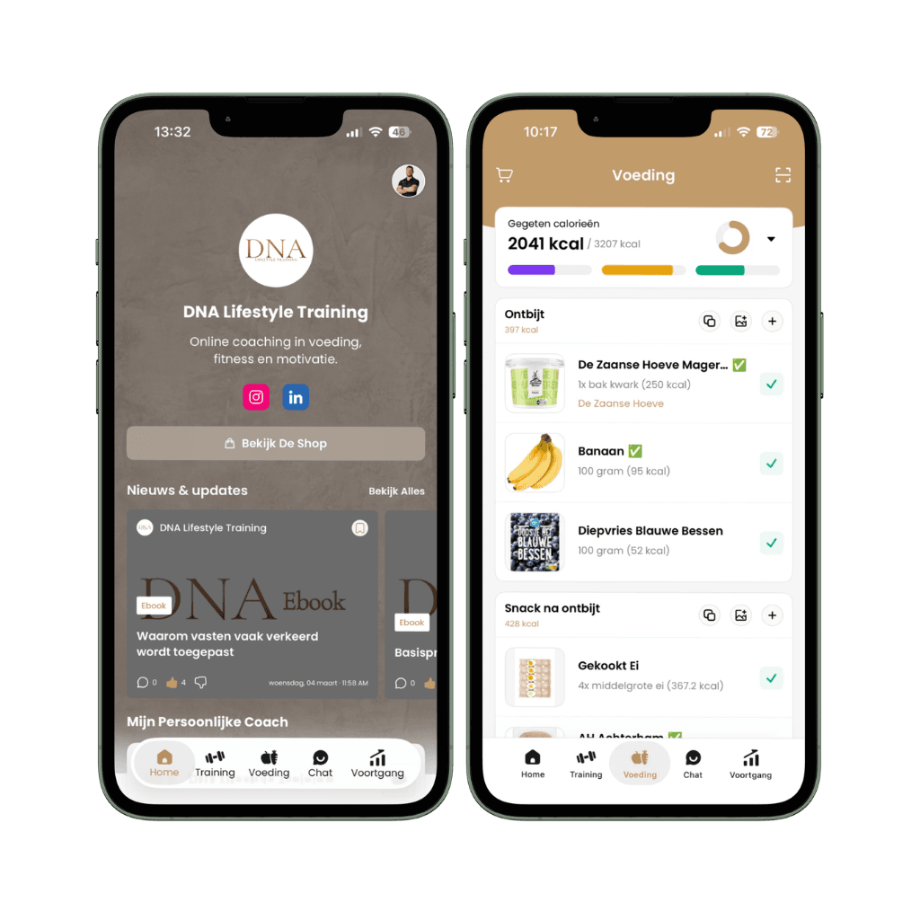 DNA app home en voedingsoverzicht